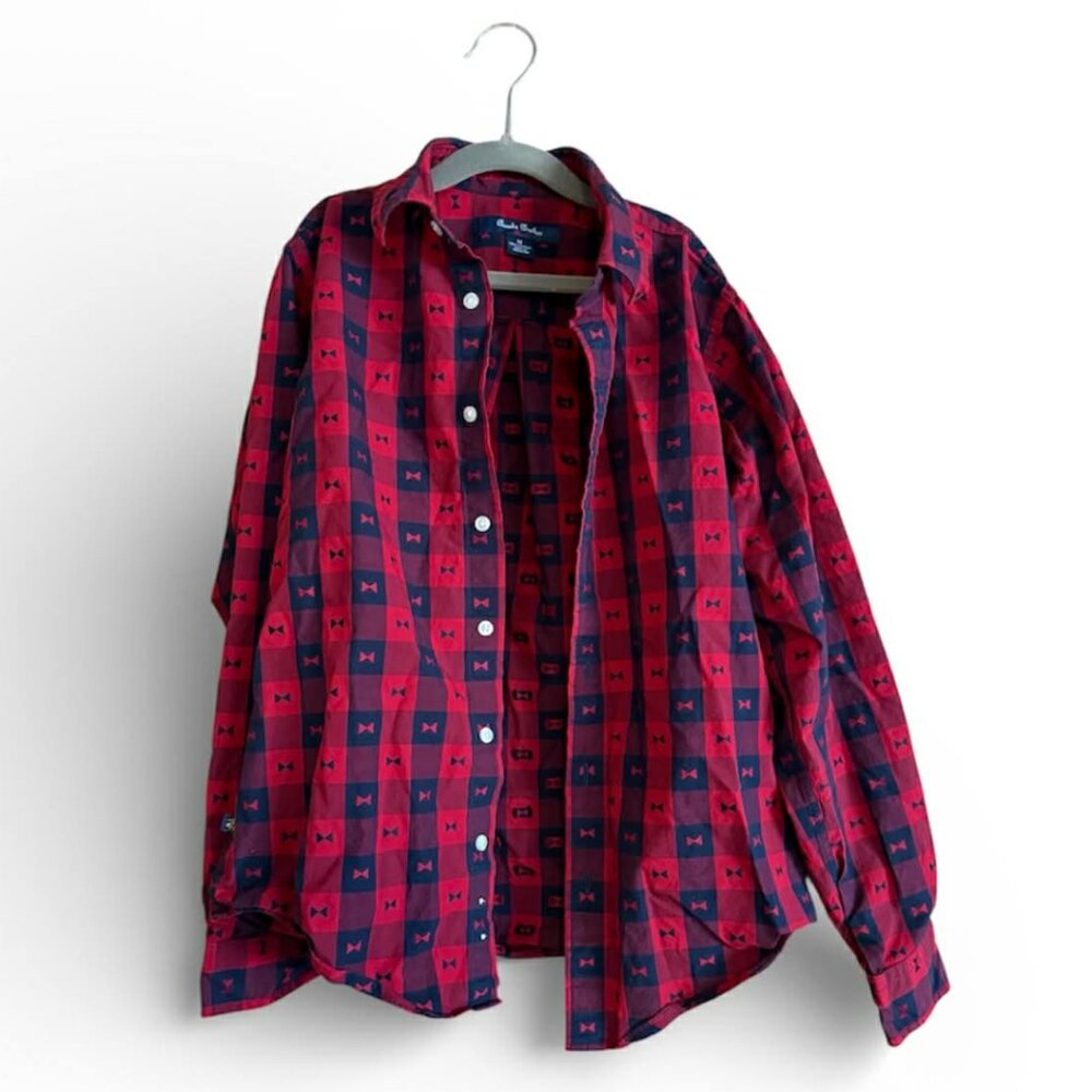 🔴 Kids Brooks Brothers Button-Up Checkered Red & Black Shirt Sz M